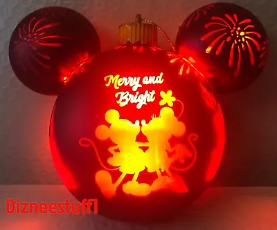 Disney Mickey Mouse Park Icons Merry And Bright Red Glass Light Up Ornament • $46.77