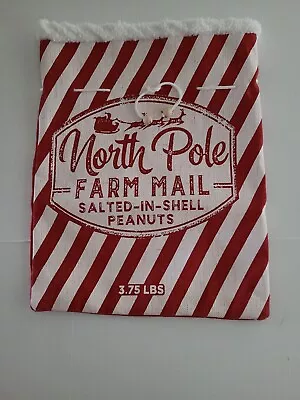 North Pole Farm Mail Salted-In-Shell Peanuts Burlap Sack Christmas Red & White • £23.96
