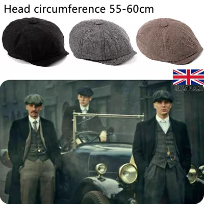 £6.59 • Buy Mens Baker Boy Hat Peaky Blinders Herringbone Tweed Wool Newsboy Gatsby Flat Cap