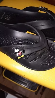 Crocs Black Mickey Mouse Flip Flops Womens  9 • $16.99