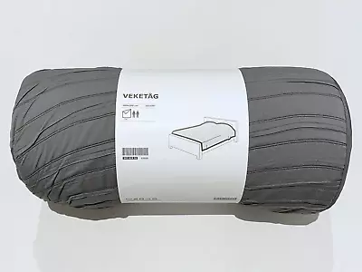 IKEA VEKETAG Bedspread Grey 260x250 Cm 303.819.51 Soft Quilted Pleated Ruffled • $125