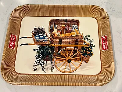 Coca Cola Coke Vintage Wicker Basket Cart Tin Tray Medium Size 10.5 X 13  • $14.99