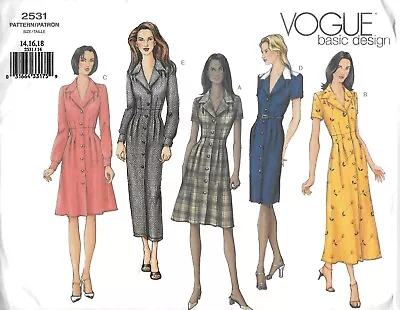 Vogue 2531 Misses' Dress Basic Pattern Size: 1416 18 Sewing Pattern Uncut • $13.75