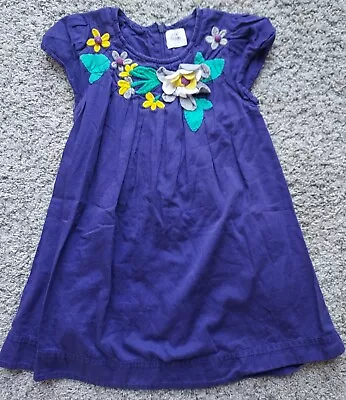 Mini Boden Size 5-6 Purple Dress Embroidered 3D Flowers Yellow Gray Green • $12