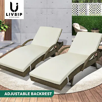 $398.90 • Buy Livsip 2X Sun Lounger Wicker Lounge Day Bed Patio Sofa Cushion Outdoor Furniture