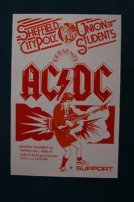 $4.50 • Buy AC/DC Concert Poster 1978 England Sheffield City Poly