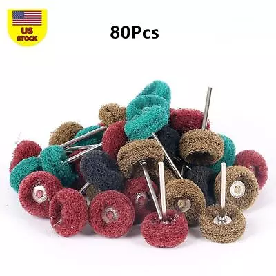 80Pcs Mini Abrasive Buff Wheel Grinding Polishing Shank Craft Bits Rotary Tool R • $26.89