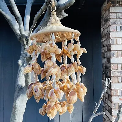 Vintage Hanging SeaShell Mobile Wind Chimes Rattan Boho Ocean Beach Decor 8 X12” • $35