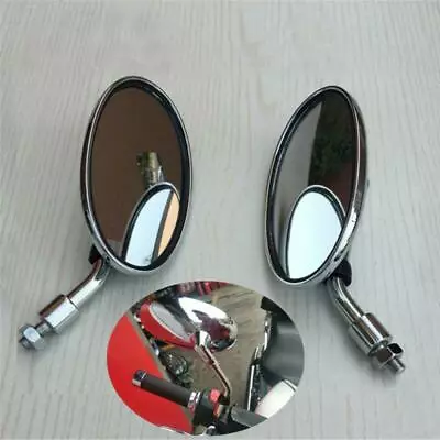 Oval ATV Moped Scooter Mirror Silver Chrome Plastic 10mm Screw Universal Pair • $39.59