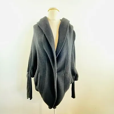 Mason Size 38 12 Black Wool & Leather Sleeve Cocoon Hooded Sweater Designer • $159