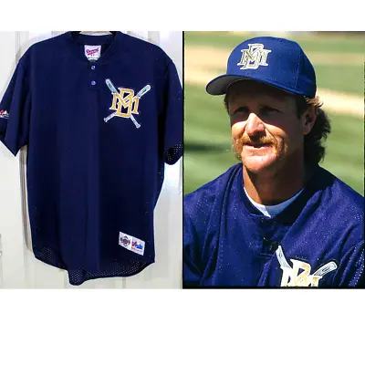 Milwaukee Brewers #5 90s Majestic Diamond BP Mesh Jersey L XL Navy MLB Vintage • $44