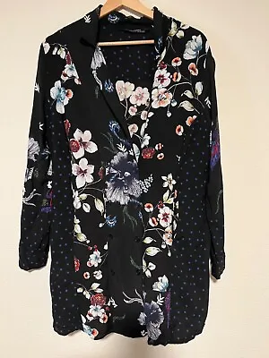 Zara Woman Premium Denim Collection Floral Patchwork Blazer Mini Dress Pockets • $19.95