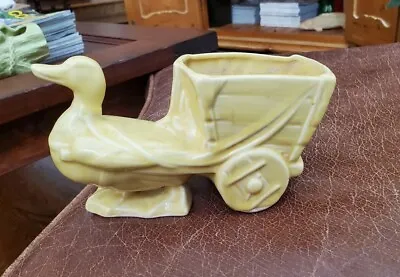 Vintage Pottery McCoy Duck W/Wagon Yellow Planter. Signed!! Granny Core Cottage. • $29.95