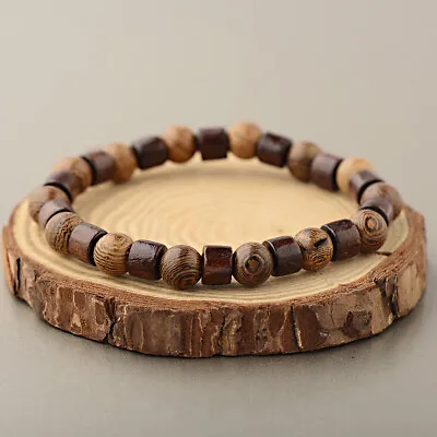 Natural Wooden Stone Beaded Bracelet Charm Prayer Jewelry Gift Bracelet For Mens • $6.49