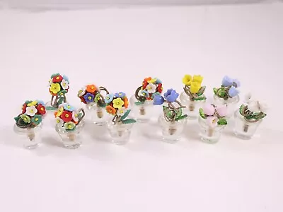 Vintage Set Of ELEVEN Czech Glass FLOWER POT Place Card Holders • $136