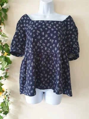 £14.99 • Buy Vintage RETRO White Blue L 12 MILKMAID Peasant Gypsy Top Dirndl Hippie Boho 