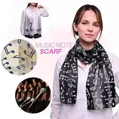 Women's Satin Scarf With Music Clef Note Design Perfect For Choir Music Events • £6.99
