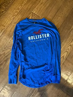 Hollister Long Sleeved Mens Shirts In Blue With Fabric Logo On Front Size Medium • $19.02