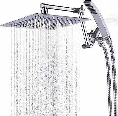 Chrome 8 In All Metal Rainfall Shower Head With Handheld Combo Extension Arm • $48.98