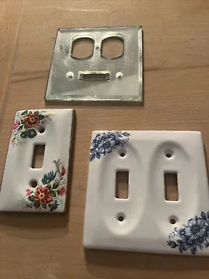 Vintage Lot Of 3 Covers.  Floral Porcelain  Double Switch Light  Cover Mirror • $18