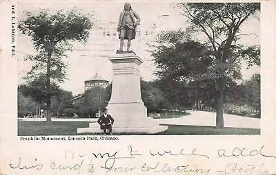 Franklin Monument Lincoln Park Chicago Illinois Early Postcard Used In 1904 • $12