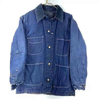 Vintage Wrangler Denim Blanket Lined Chore Jean Jacket Size 38 Blue 70s • $84.99