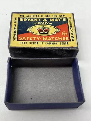 Vintage Bryant & Mays Crown Safety Matches Box Road Sense Australia Tobacco  • $9.99