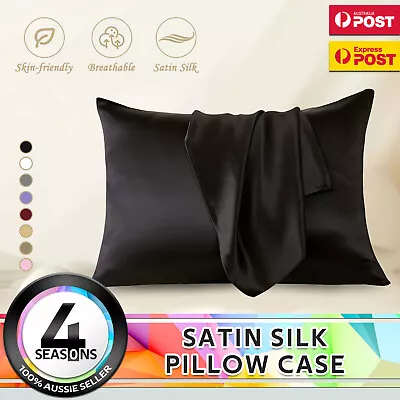 2Pcs Silk Satin Pillow Case Cover Solid Standard Bedding Smooth Soft Pillowcase • $10.55