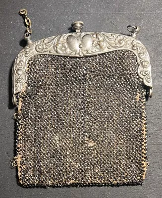 Damaged Steel Cut Micro Beaded Bag Purse Frame Antique Victorian Vintage Deco • $9.99