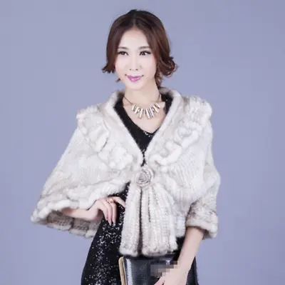 Womens Real Knitted Mink Fur Coat Jacket Cape Poncho Sexy Shawl Cloak Fur New • $190.81