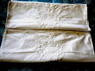 Pristine White Pair (2) Embroidered Standard Size Pillowcases Apx 19 X29 . • $29