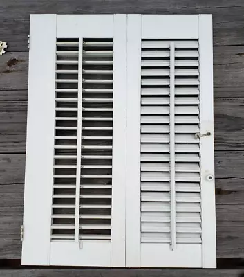 Vintage Salvage Bi-Fold Wooden Louvered Window Shutters 26x15 And 26x14 • $20