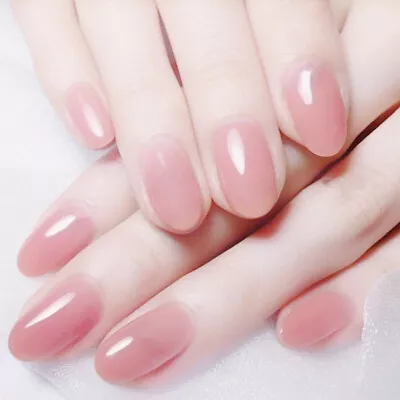 24Pcs/Set Cute Pink Short Round Head Nail Art Acrylic False Nail Tips Fake Nail • £2.39