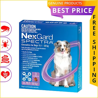 NEXGARD SPECTRA 3612 Doses Heartworm Flea Treatment For Dog 15 To 30 Kg PURPLE • $76.94