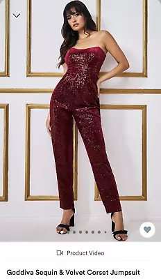 £19.99 • Buy GODDIVA Wine Sequin & Velvet Corset Jumpsuit Size 16 UK Brand New With Tags