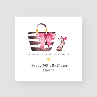 Personalised 50th Birthday Card Wife Handmade 50th Birthday Gift Mum Handbag • £3.85