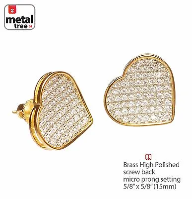 Fashion Heart Gold Plated XL Micro Pave Screw Back Earrings 939 G • $13.99
