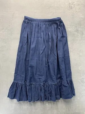 Vtg Prairie Denim Womens Blue Studded Pull On Maxi Modest Western Skirt Size XL • $34.99