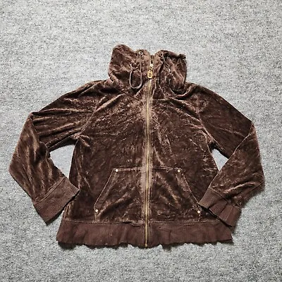 Michael Kors Velour Brown Zip Up Mock Neck Jacket Size Large 90s Y2K Style • $20
