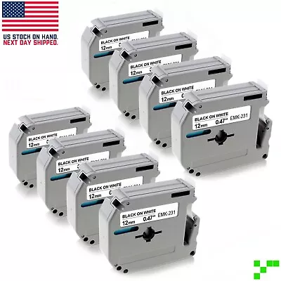 8pk Label Maker Tape 12mm 0.47 Compatible W/ Brother M-K231s P-Touch BLACK WHITE • $17.95