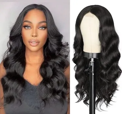 Women Long Black Wave Wig Synthetic Heat Resistant Hair Wig For Daily Party Use • $12.37