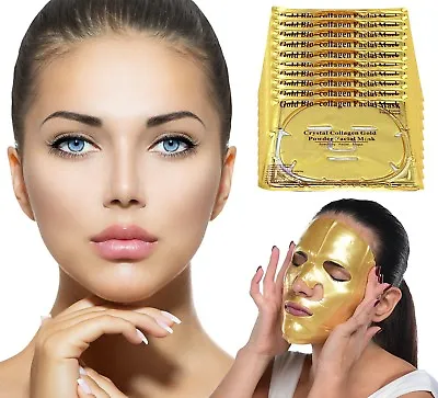 10 X 24K Gold Bio Collagen Luxury Face Mask Wrinkle Tired Puffy Eyes Treatment • £9.05