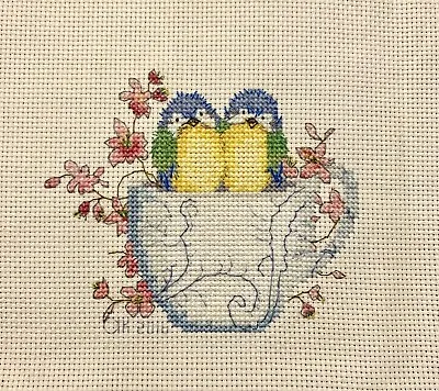 £15 • Buy Birds Tea Cup Finished Completed Cross Stitch Hand Embroidery Unframed Mothers