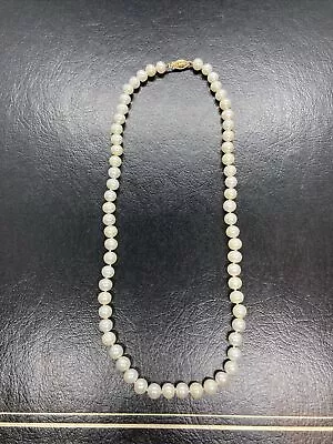 Vintage Genuine White 6mm Fresh Water Pearl Necklace Hand Knotted 14k Gold Clasp • $43.68