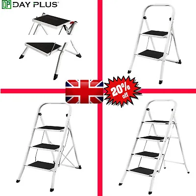 £19.03 • Buy Folding 2 3 4 Step Ladder Non-Slip Rubber Mat Tread Steel Ladders Kitchen Loft