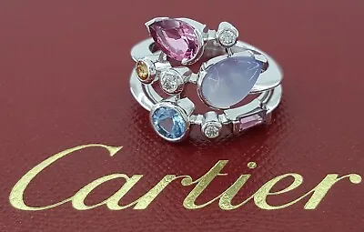 Vintage Cartier Meli Melo Diamond & Multicolor Gemtones Platinum Ring Sz 52 US 6 • $7022.34