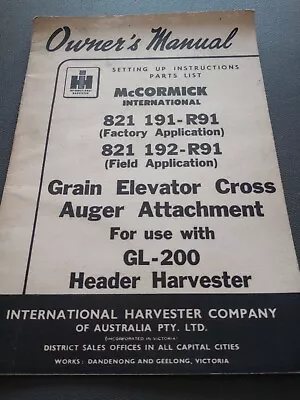 Owners Manual Intl Harvester McCormick International Grain Elevator Cross GL-200 • $30