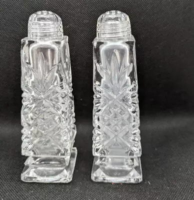 Vintage Set Bohemia Czech Cut Crystal Glass Salt And Pepper Shakers - Tall • $15