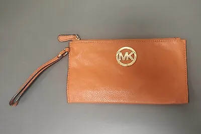 Michael Kors MK Pebbled Leather Orange Clutch Wristlet Wallet Pouch • $39.50