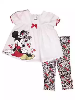 Disney Infant Girls Minnie Mouse Baby Outfit Cherry Shirt & Leopard Pants • $22.99